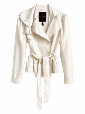 New York Yoki Women’s Ivory Belted Jacket Size M Double Breasted Peplum
